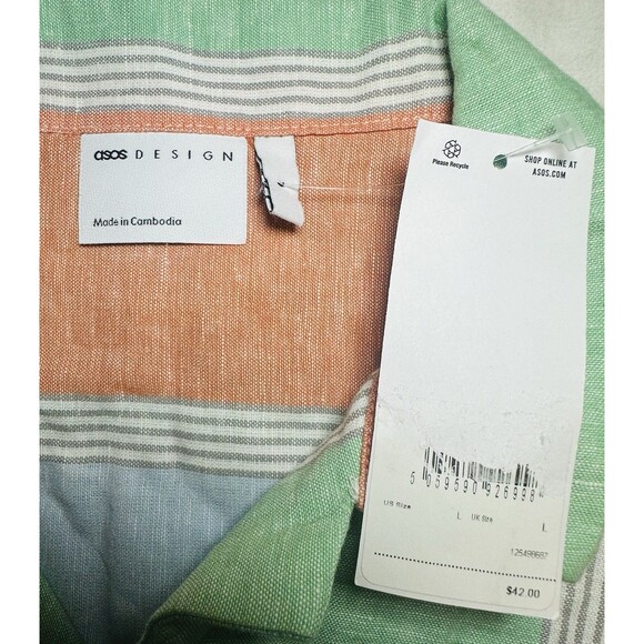 Asos Design Boxy Colorful Stripe Linen Blend Button‎ Up Shirt Men's LARGE NWT - Picture 4 of 8
